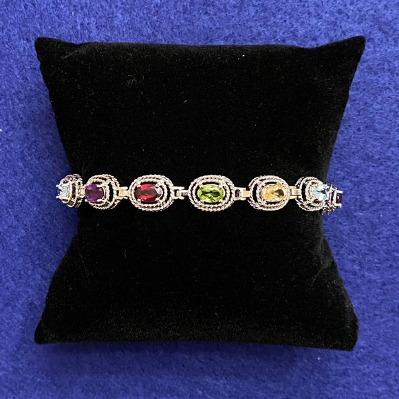 Colorful Multi-Gem & Sterling Silver Bracelet, 7" - Picture 10 of 13
